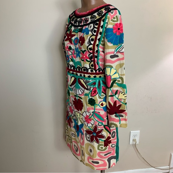 ALMATRICHI Spain COLORFUL Floral EMBROIDERED Chenille BOHO Festival MINI DRESS - Picture 3 of 7